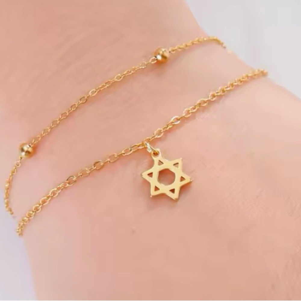 Jewish Star Star of David Double Gold Bracelet